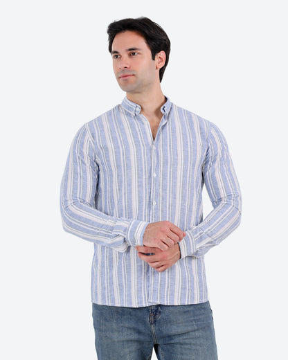 قميص كتان مقلم عريض BeNeshty