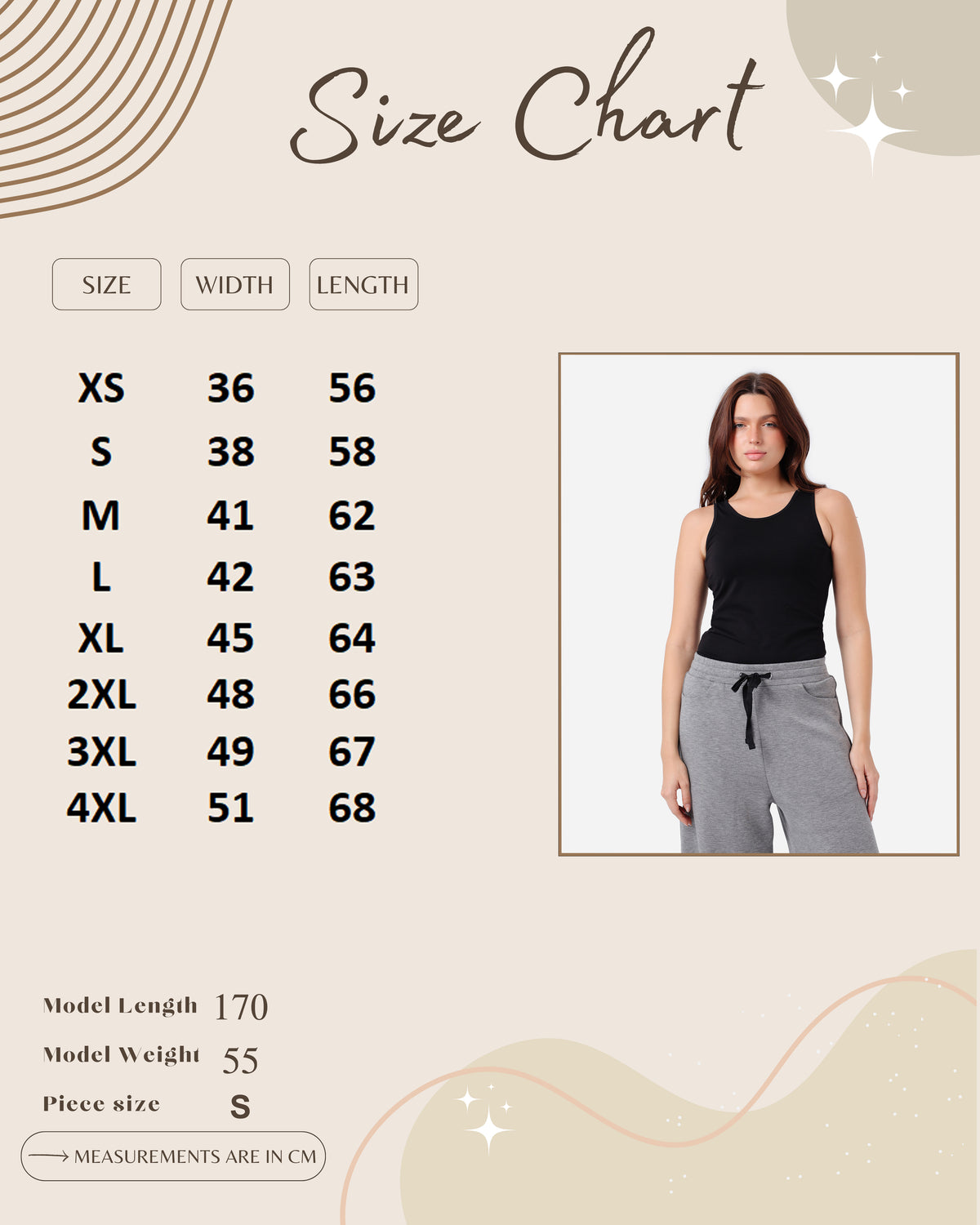 Size guide for Women’s Ribbed Tank Top
