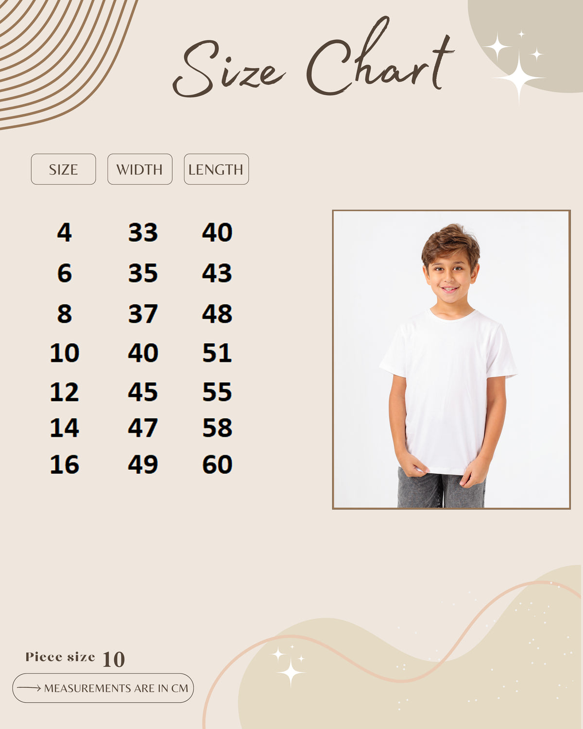 Size guide for Boys’ Basic Crew Neck T-Shirt