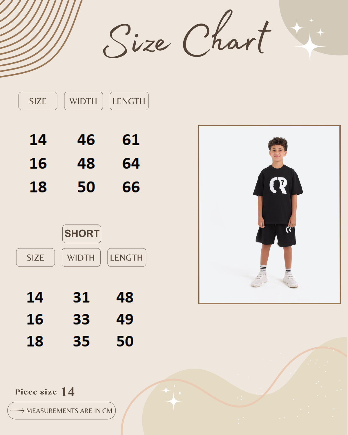 Size guide for CR7سوت 1/2 كم شورت