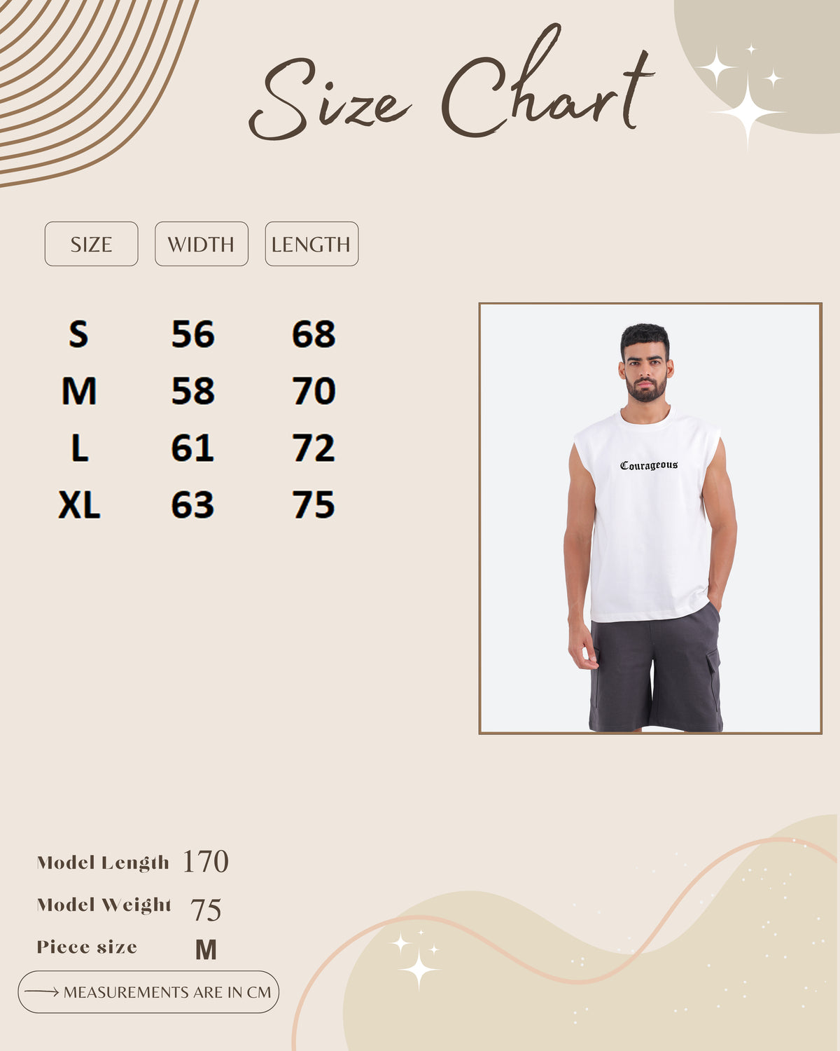Size guide for Sleeveless T-Shirt